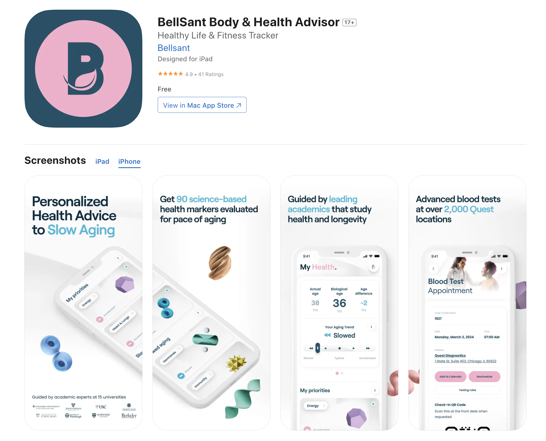 BellSant app screens