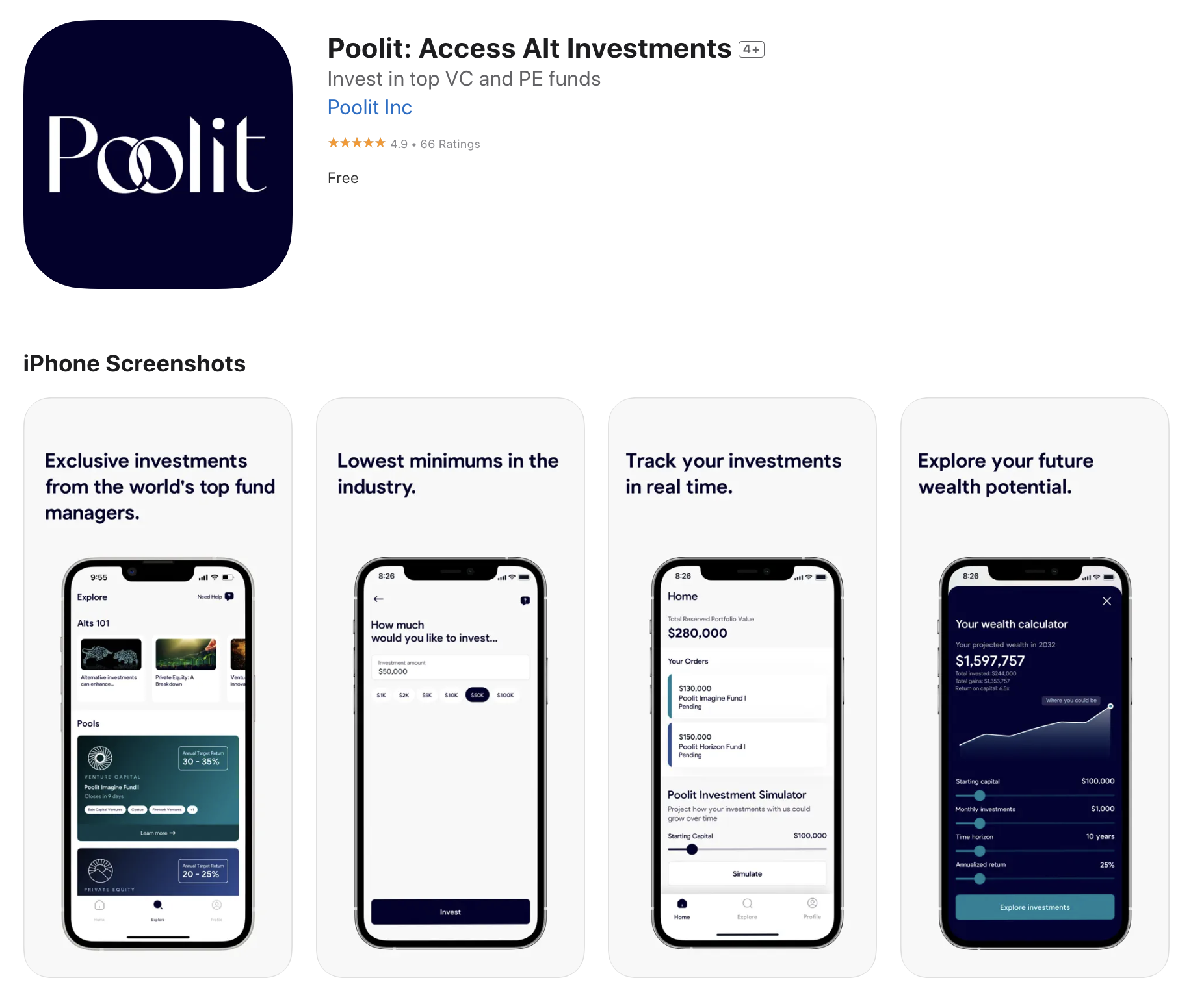 Poolit app screens