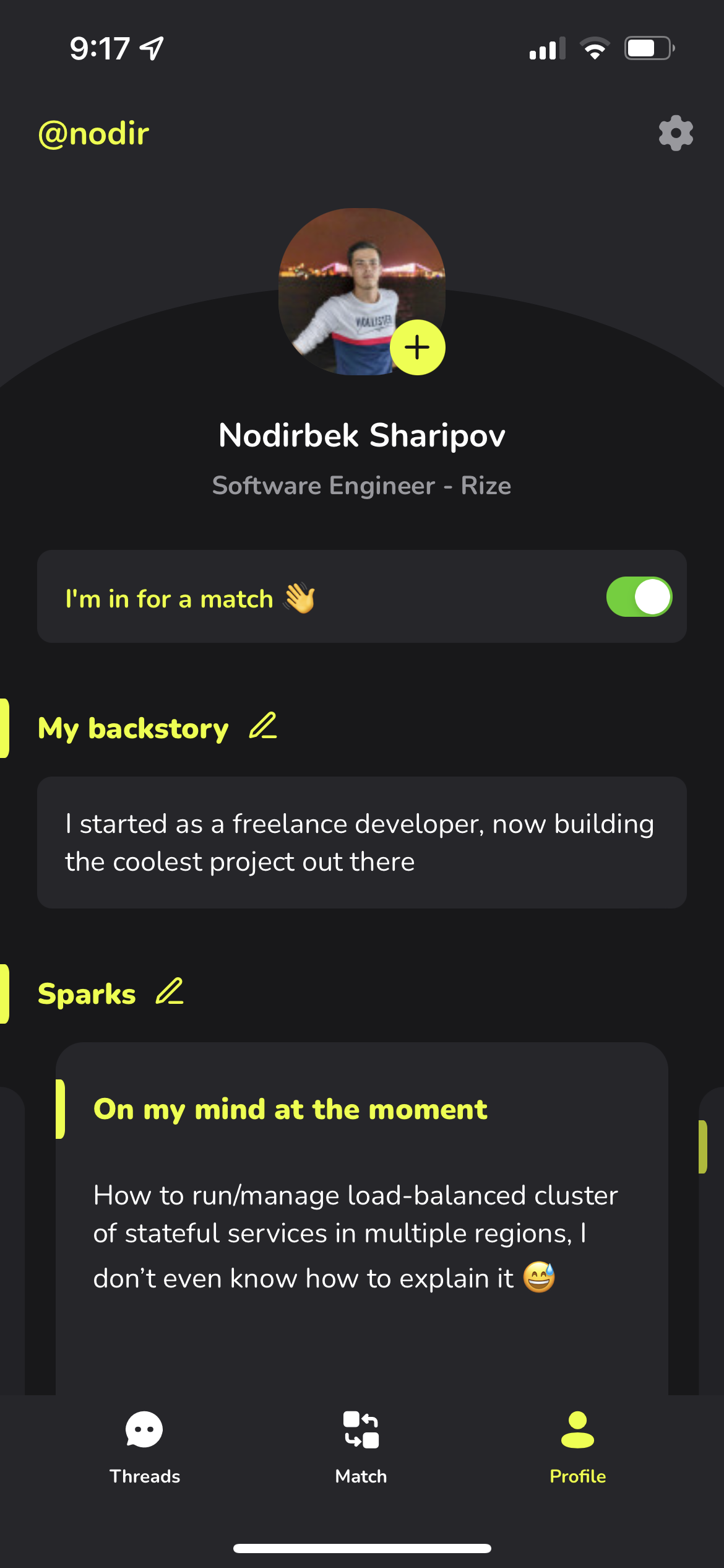 Rize mobile app screen