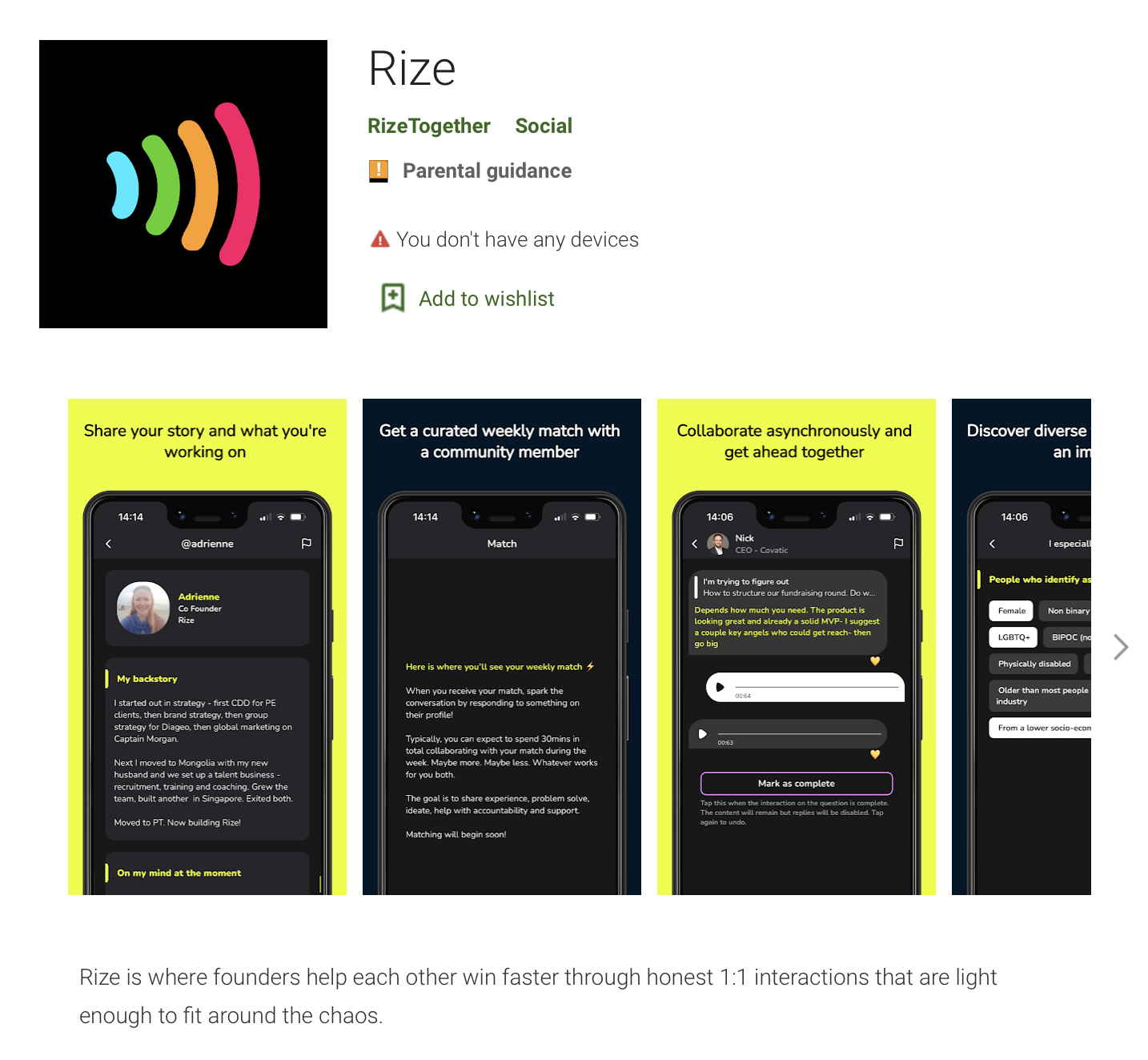 Rize app interface